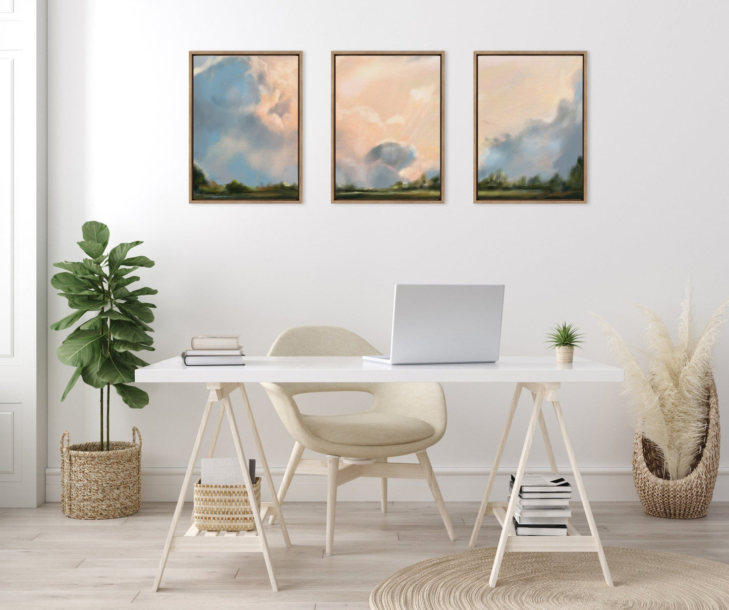 Clouds Triptych Framed Canvas Art Set by Mary Sparrow