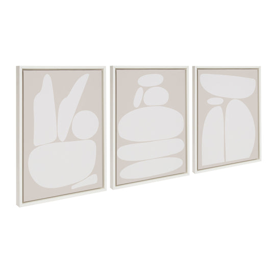 Sylvie Zen Rock Garden Neutral Framed Canvas Set by The Creative Bunch Studio