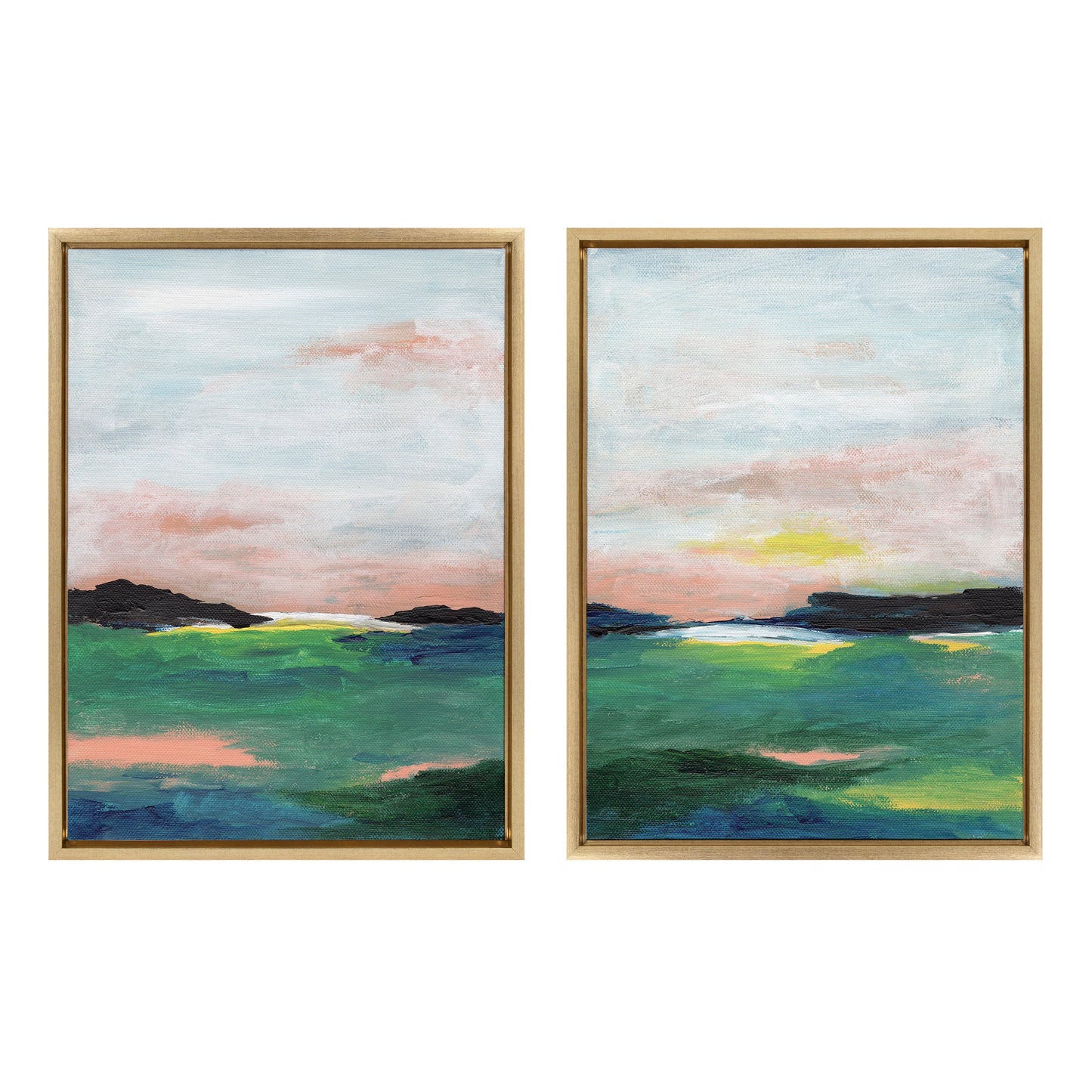 Sylvie Golden Peach Coast l and II Framed Canvas Art Set by Nikita Jariwala